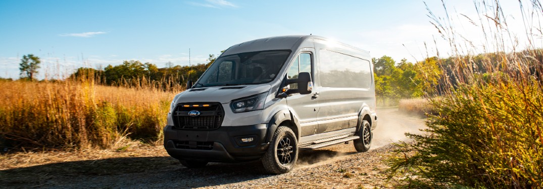 white ford transit trail