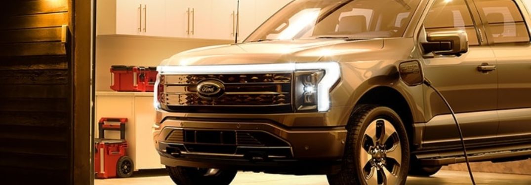 Gray 2023 Ford F-150 Lightning Charging in a Garage