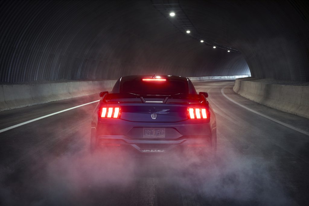 With sinister looks and a specially modified 5.0-liter V8 – the most powerful 5.0-liter V8 ever, projecting 500 horsepower – Dark Horse expands the Mustang lineup and sets a new benchmark for American street and track performance that could only come in a Mustang. Pre-production vehicles shown.