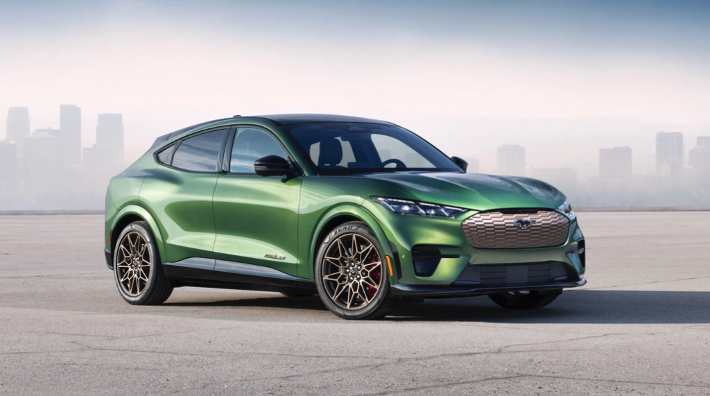 Ford Mustang Bronze Age Mach-E Parked Front 3/4 View in an Empty City Lot