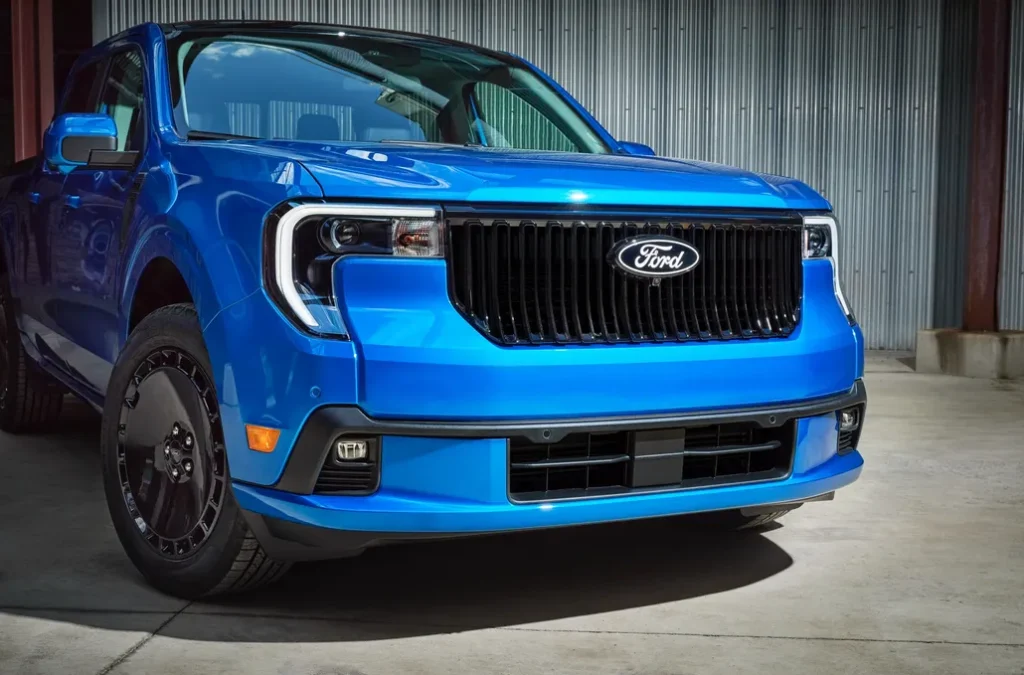 Ford Maverick Lobo Parked Front 3/4 View Close-Up in a Garage