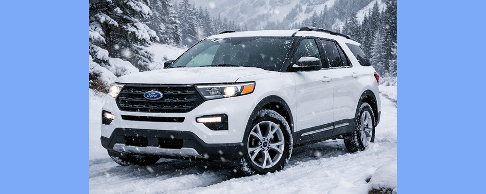 Ford Explorer driving in the deep Minnesota snow