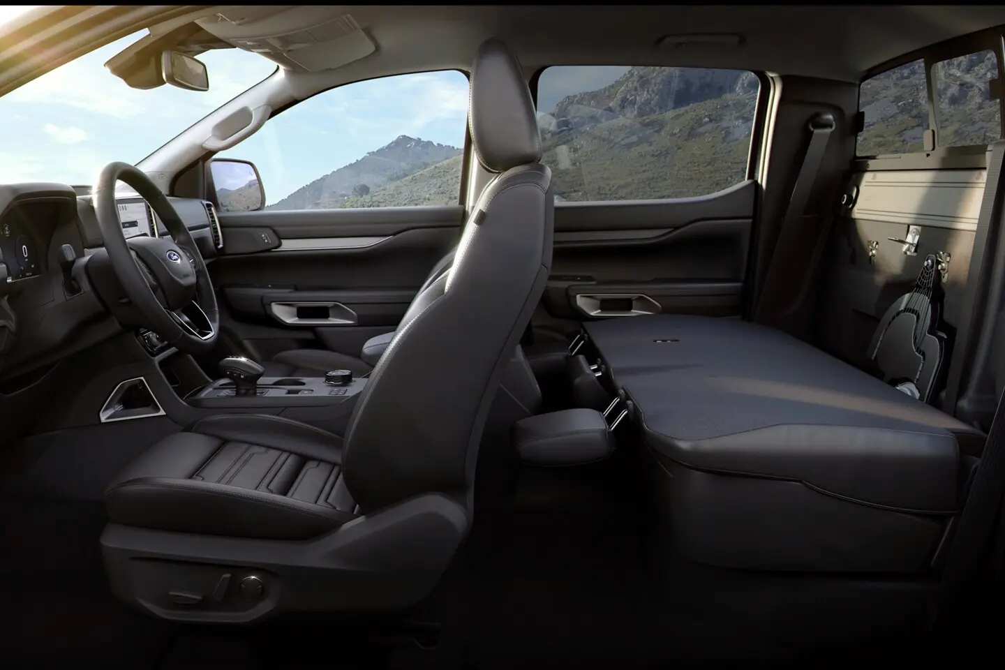 2025 Ford Ranger Interior with rear seats folded.